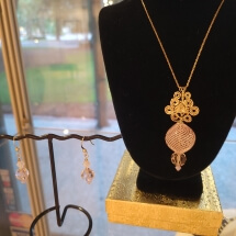 101 Thomas, Shaaron Necklace &amp; Earring Set 14 KGF Wire with Pink Blown Glass &amp; Swarovski Beads 