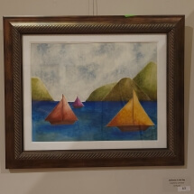 63 Crawford, Christine Sailboats in the Bay Oil Pastel 