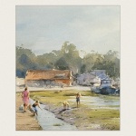 "Mother and Daughters at Pin Mill" by Andy Evansen, Watercolor
